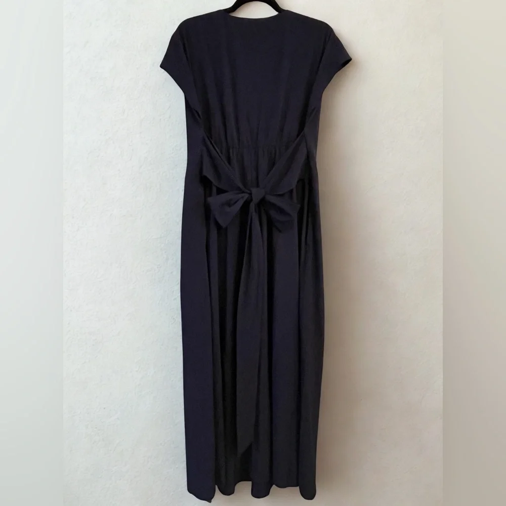 Halara Breezeful Blue Midi Dress L NWT Wrap V Neck Tie Waist Pockets Athleisure - Picture 3 of 6